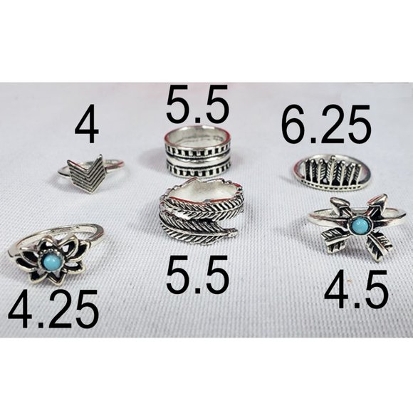 6 Pc/set Bohemian Rings Unisex American Native Influence Primitive Ring Set NEW - Picture 12 of 12